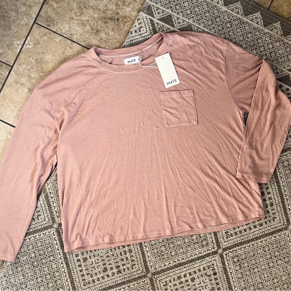 MATE the Label Organic Blush Pink Long Sleeve Pocket Sleep Tee XL